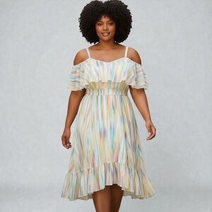 Torrid Cold Shoulder Flare Dress Size 2X 18/20 White Blue Pastel Casual Flirty